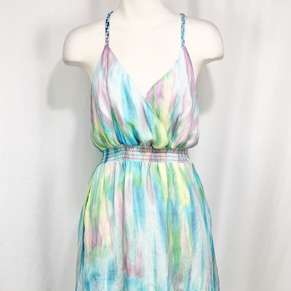 Anthropologie’s Charlie Jade Purple and Turquoise Tie Dye 100% Silk Dress XS - Picture 5 of 13